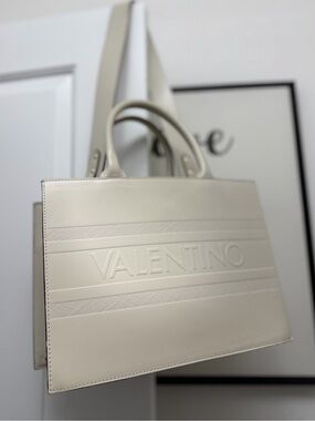 Valentino Embossed Cream Leather Tote
